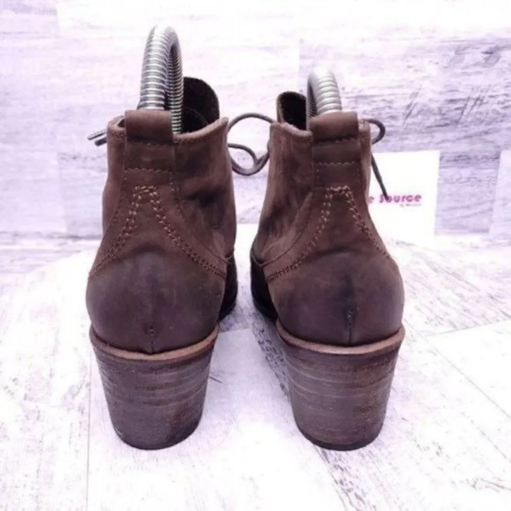 Barney's New York Leather Italian Heeled Oxford Boot Brown sz 36 Women's sz 5.5 - Picture 4 of 8